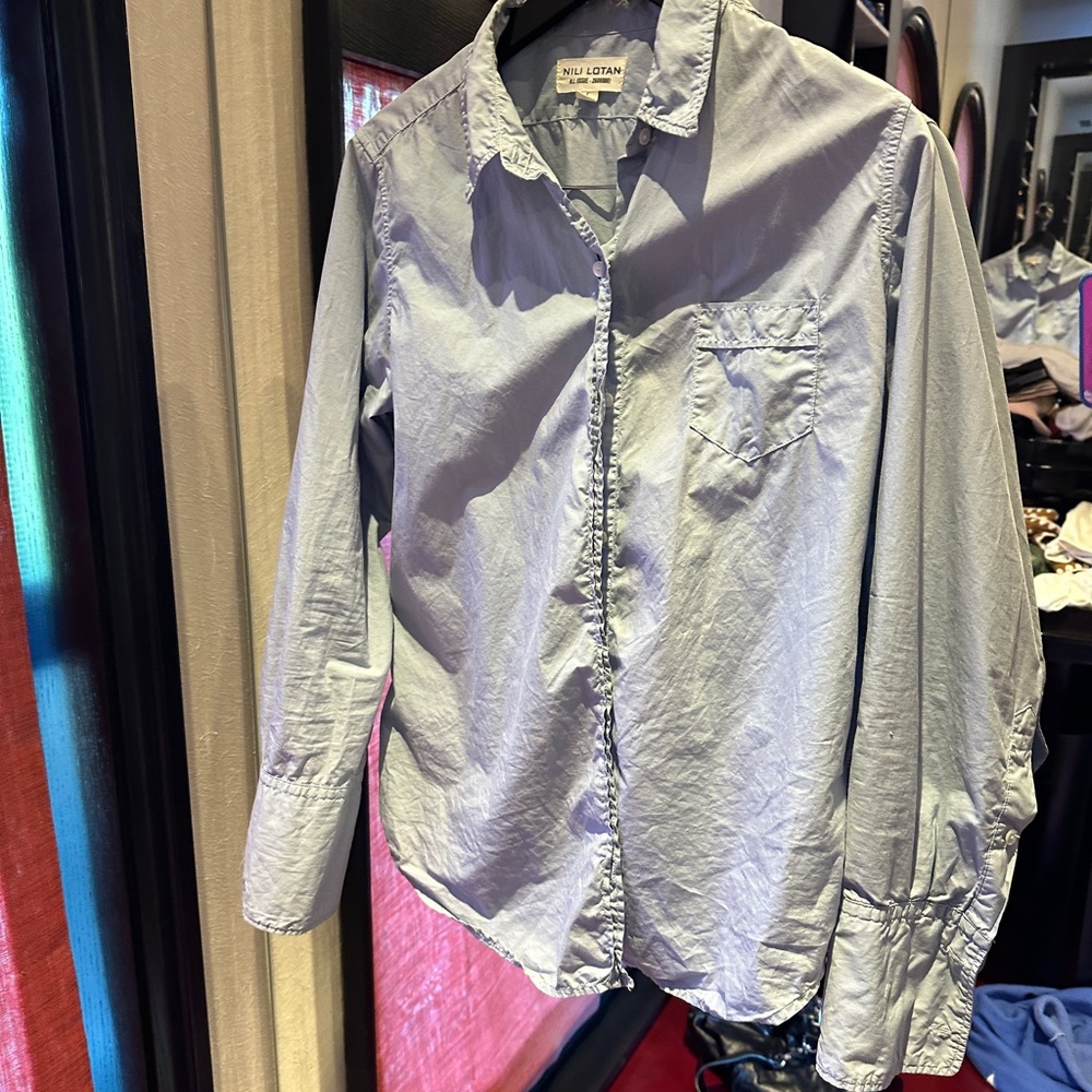 Nili Lotan Women’s Light Blue Casual Button Down Shirt, soft, size large, great